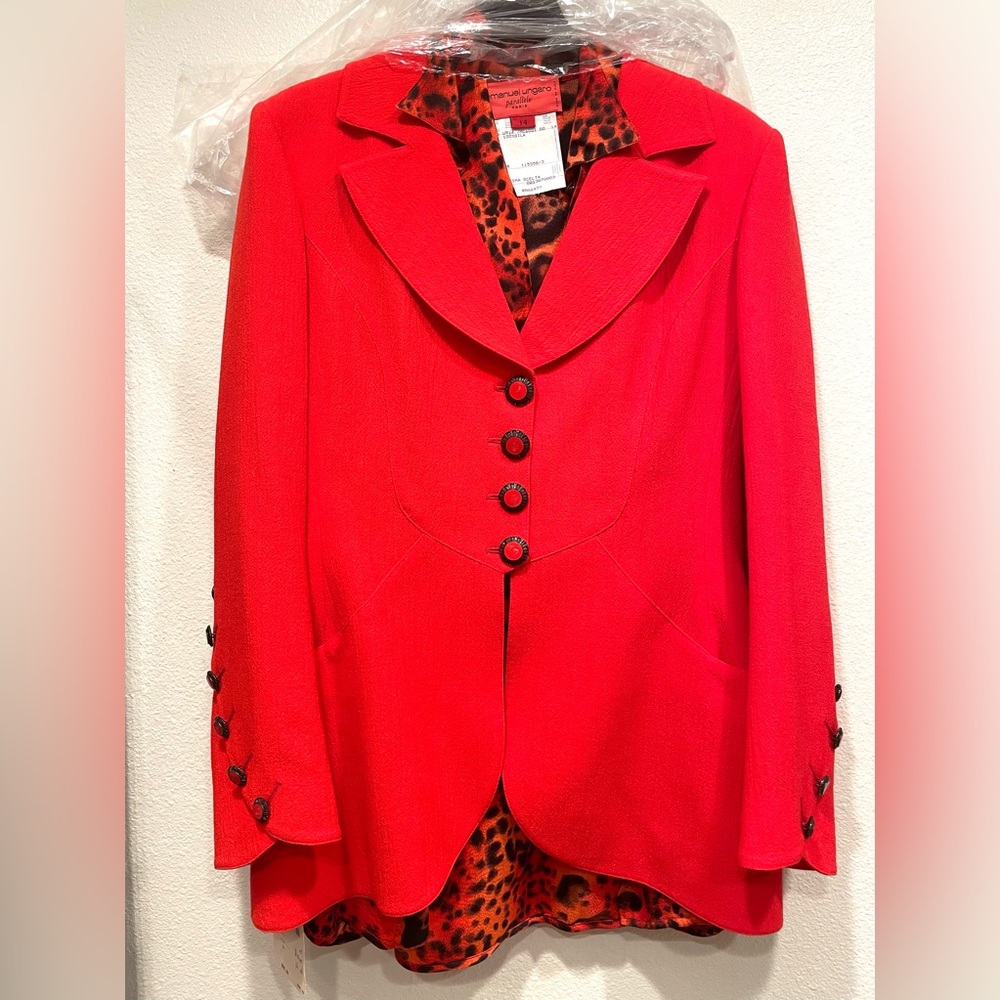 NWT Vintage Three Piece Emanuel Ungaro Red Silk Skirt Suit Set